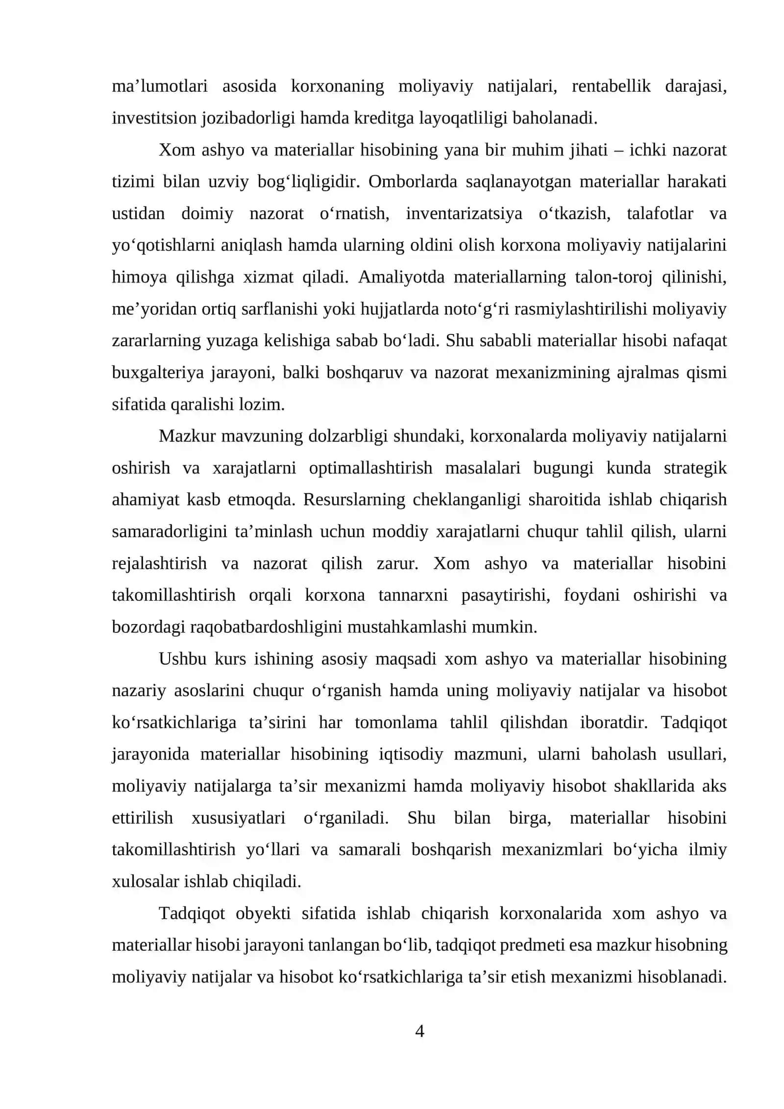 XOM ASHYO VA MATERIALLAR HISOBINING MOLIYAVIY NATIJALAR VA HISOBOT KO‘RSATKICHLARIGA TA’SIRI 4