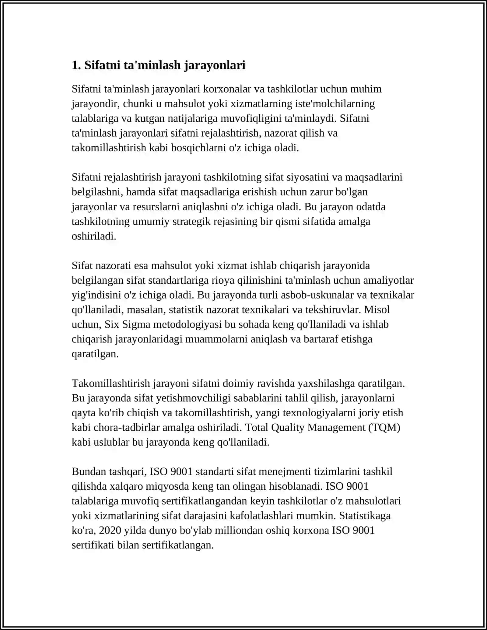 SIFATNI TA'MINLASH JARAYONI. TIZIM TAHLILIDA SIFATNI TA'MINLASH VA TEST JARAYONLARINI QANDAY BOSHQARISH 4