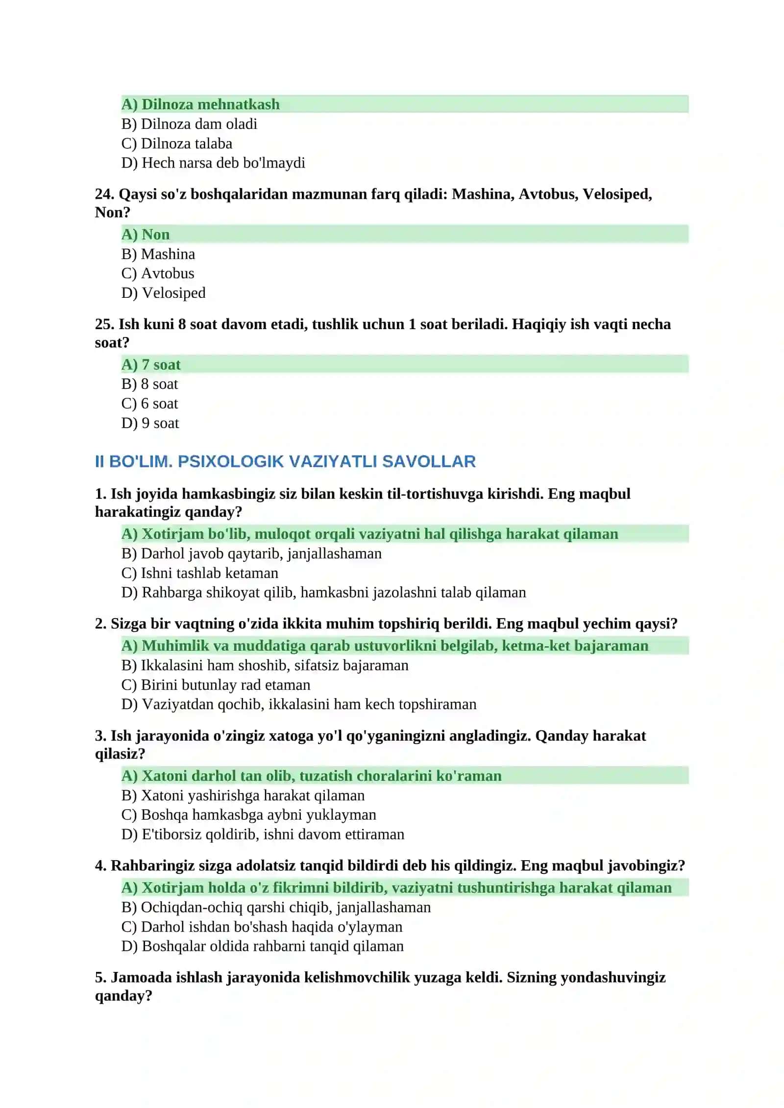 ARGOS test to'plami — Psixologik va Mantiqiy test (50 savol, javoblari bilan) 4