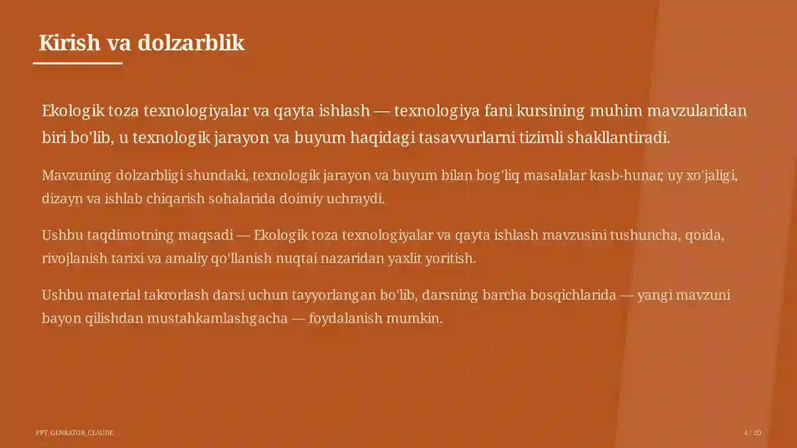 Ekologik toza texnologiyalar va qayta ishlash (11-sinf) 4