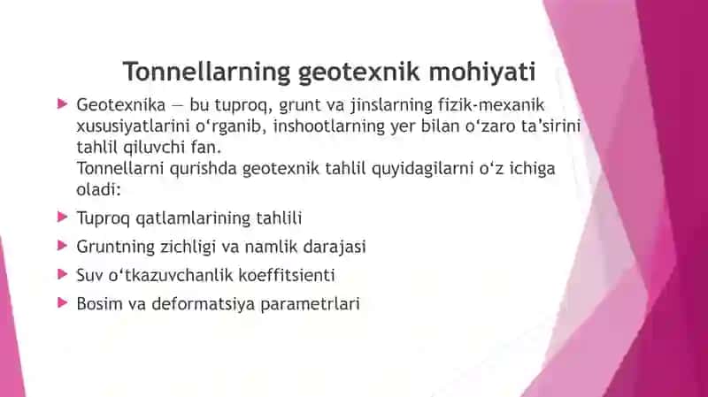Tonnellarning geotexnik xususiyatlari 4