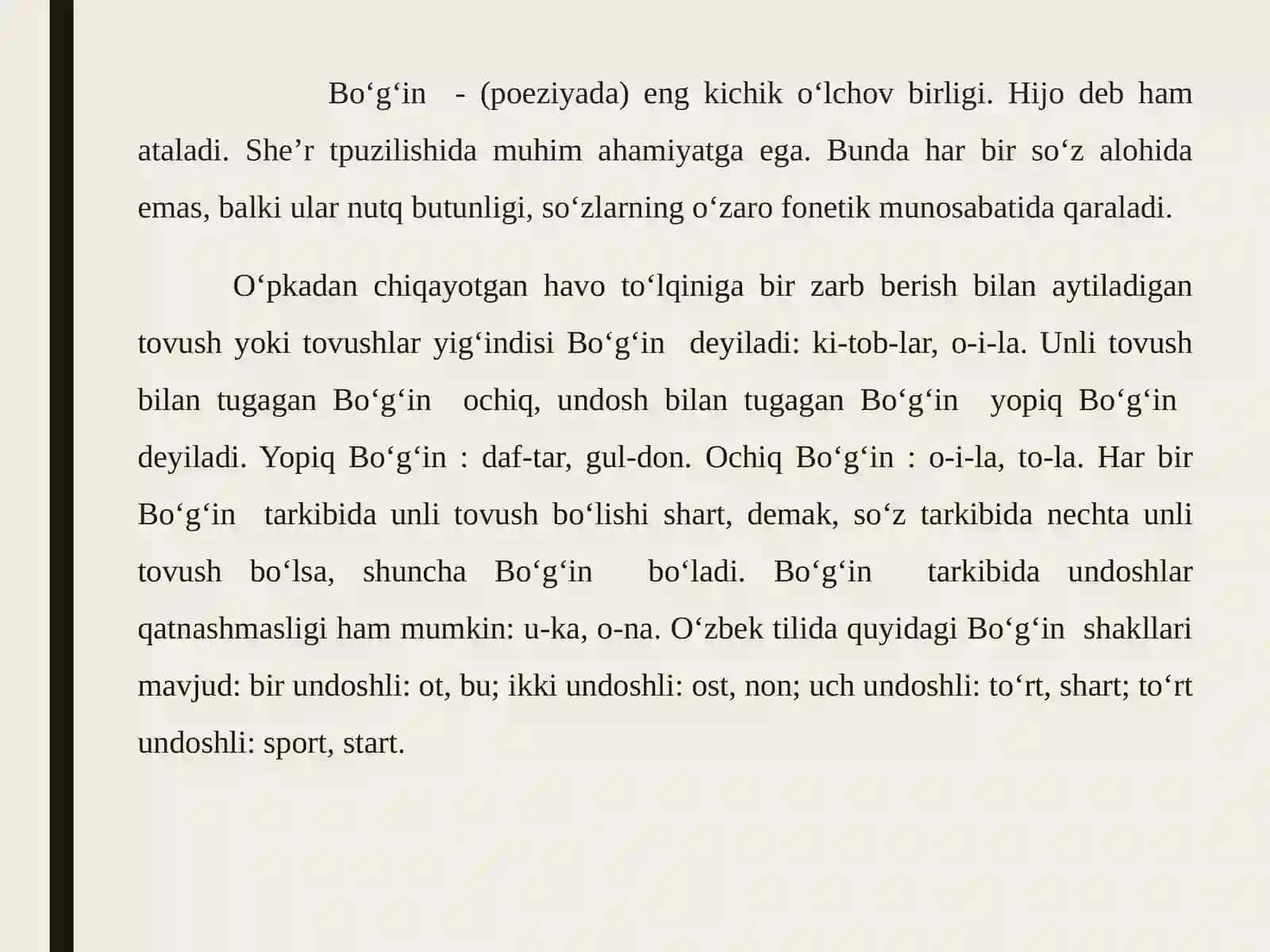 O'zbek tilshunosligida urg'u va bo'g'i 4
