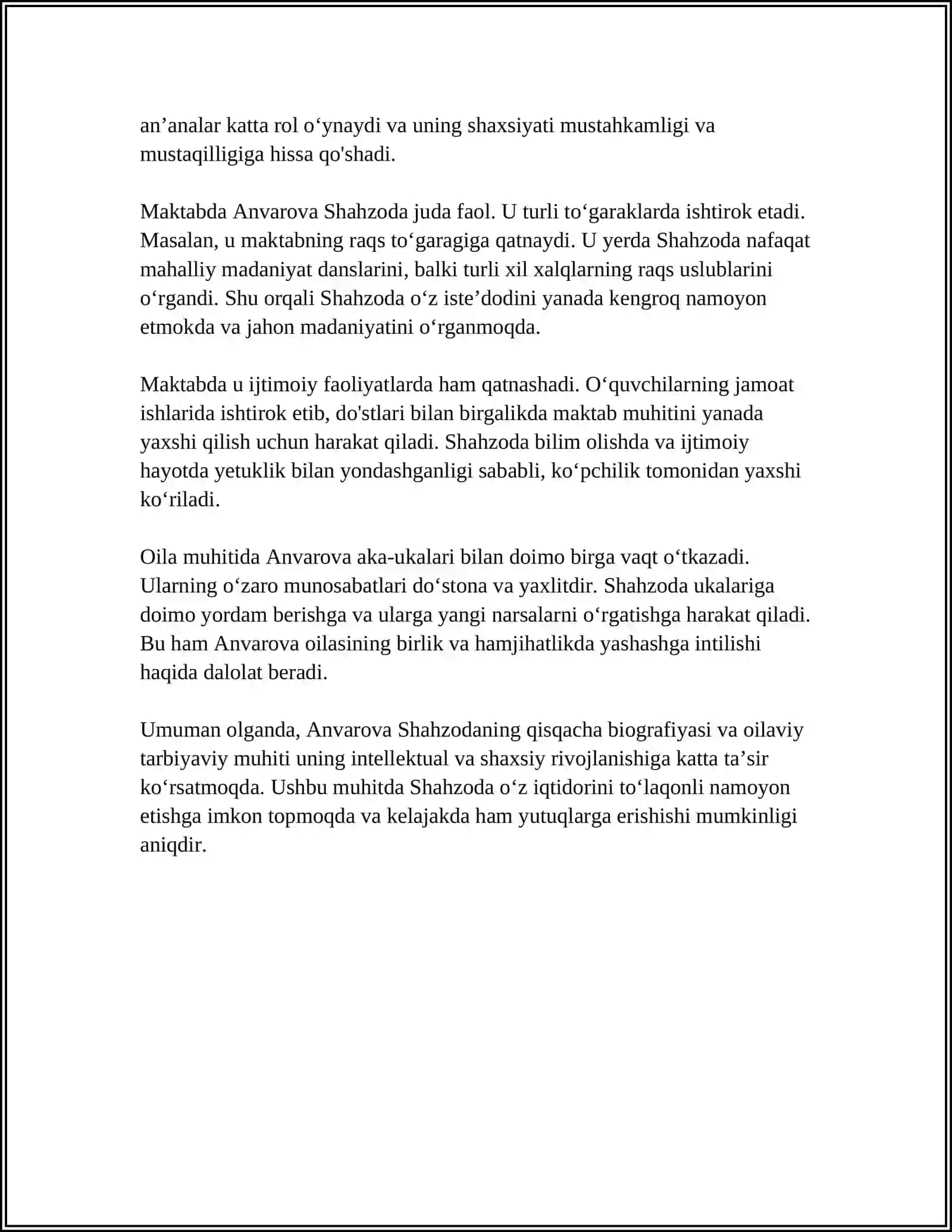 Anvarova Shahzoda 8-D sinif o'quvchisi 4