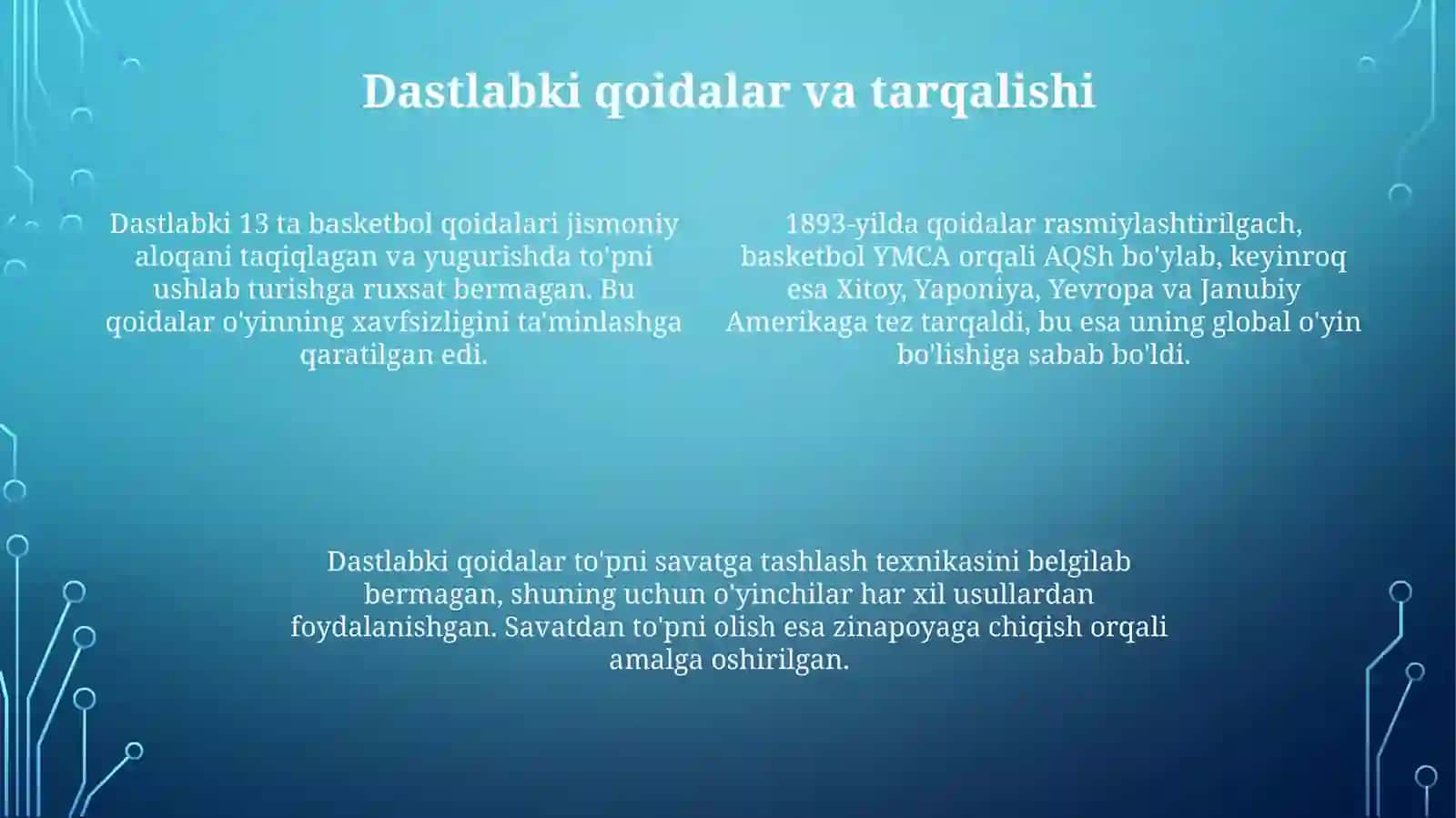 Basketbol oʻyinining paydo boʻlishi va rivojlanish tarixi 4