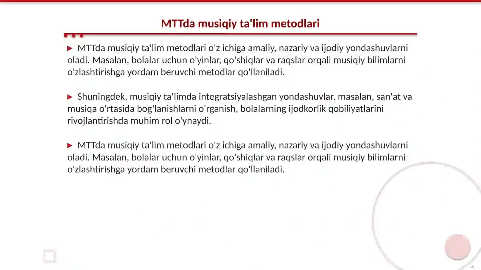 MTTda musiqiy taʼlim berish boʻyicha ishlarni tashkil etish 4