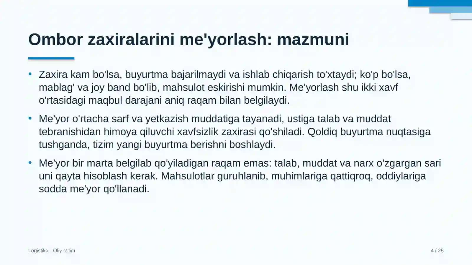 xalqaro yuk tashishda ombor zaxiralarini me'yorlash 9432 4