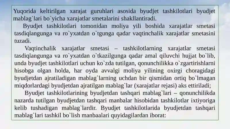 Byudjet tashkilotlari daromadlar va xarajatlar smetasi 4