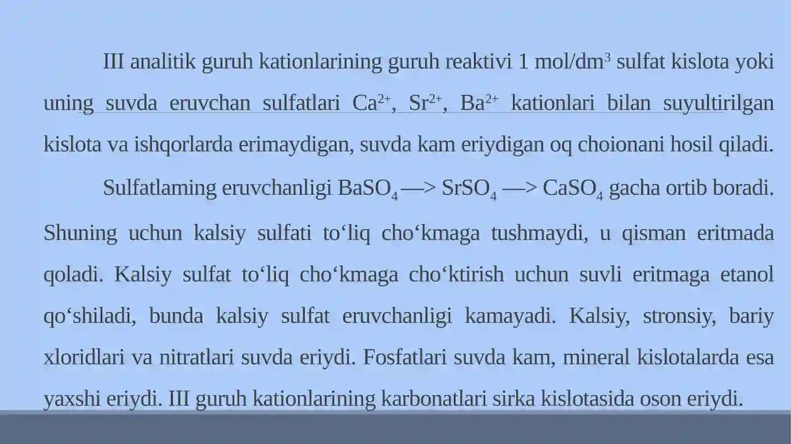 III analitik guruh kationlarining umumiy tavsifi va guruh reagent ta'siri 4