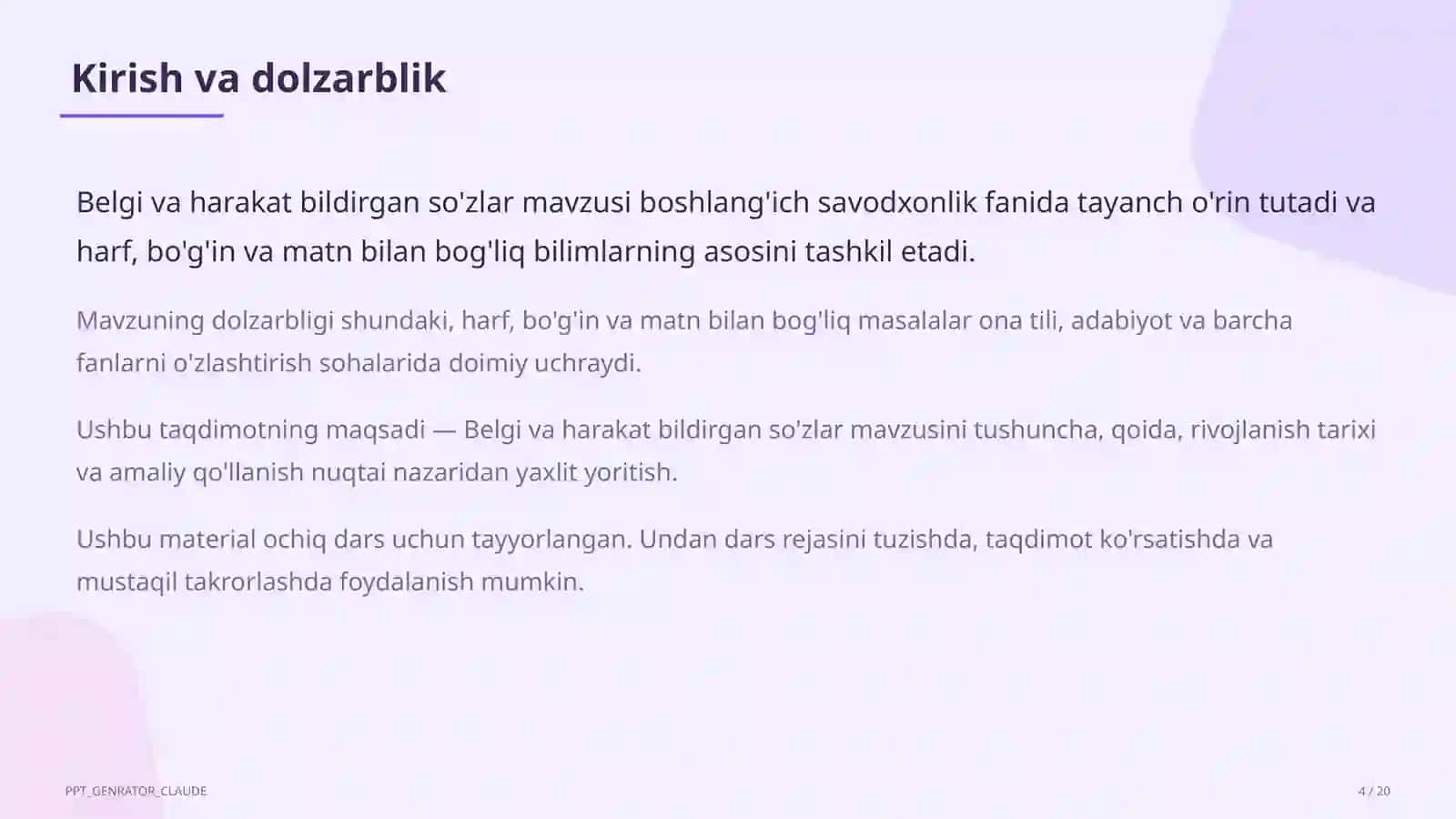 Belgi va harakat bildirgan so'zlar (2-sinf) 4