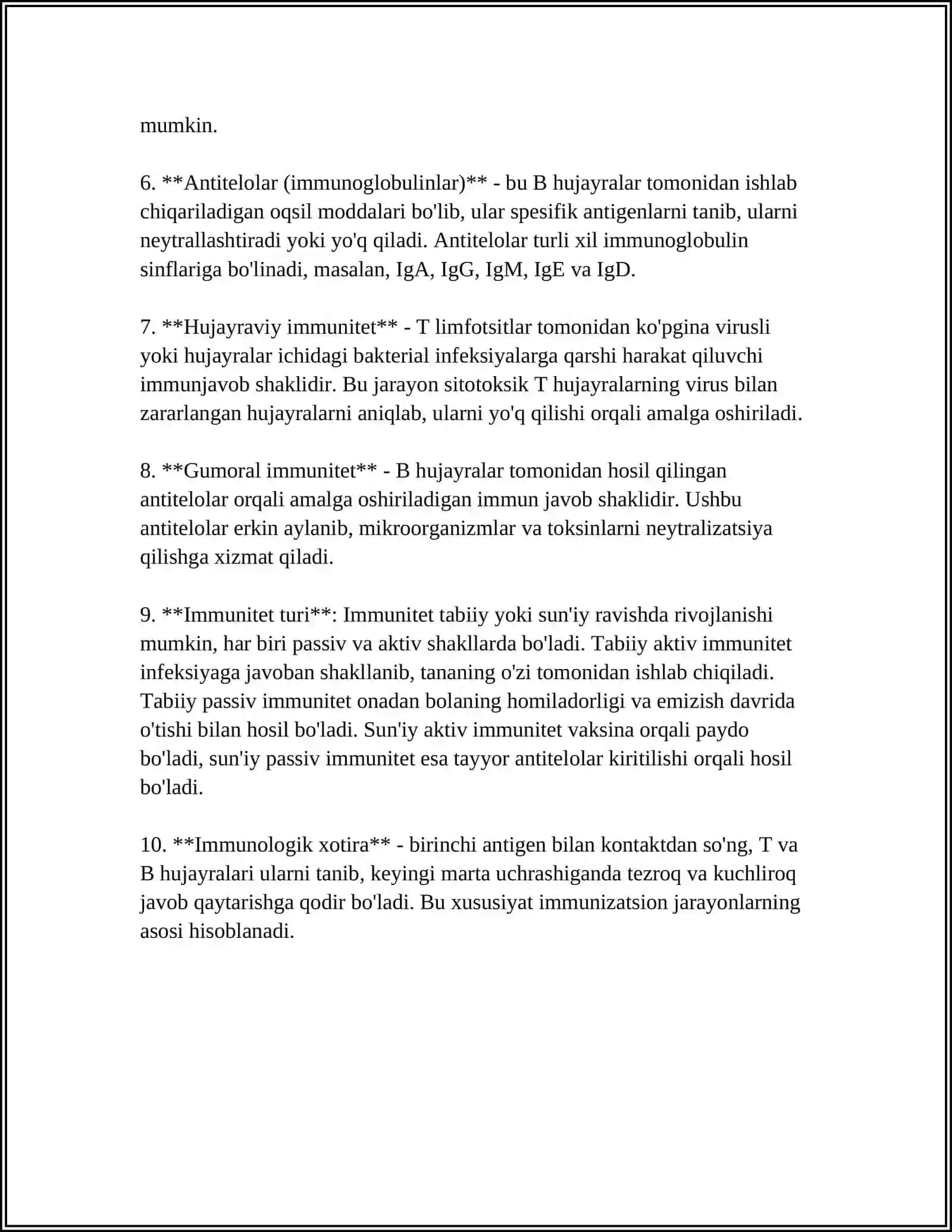 IMMUNOLOGIYA. IMMUNITET TURLARI. ANTIGEN VA ANTITELOLAR 4