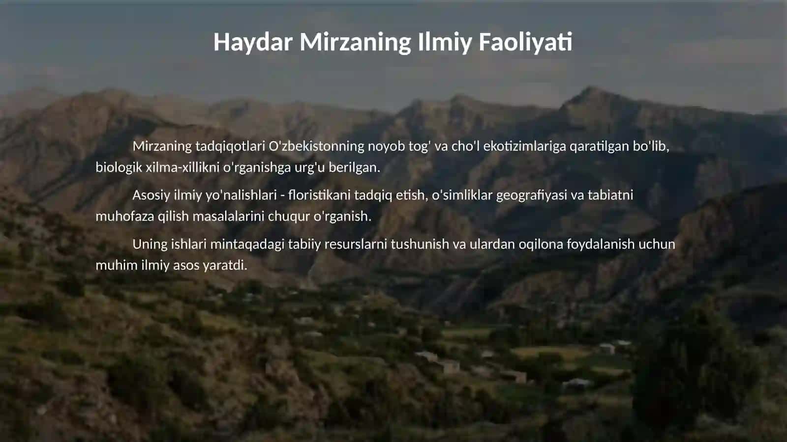 Haydar Mirzaning Oʻzbekiston tabiatini oʻrgangan tadqiqot ishlari 4