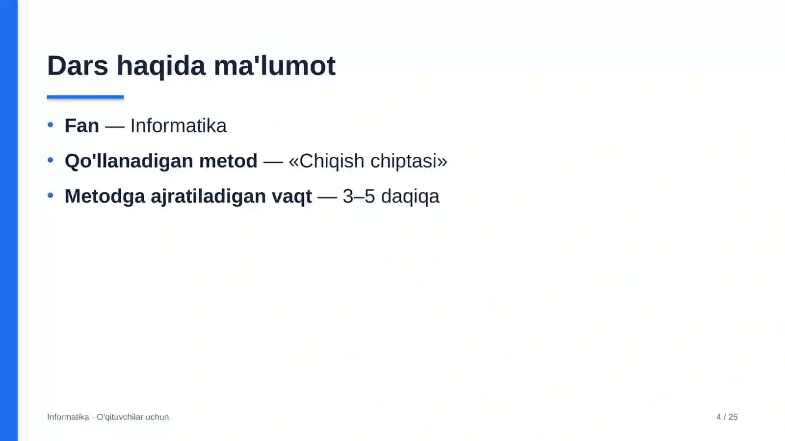 informatika darslarida chiqish chiptasi metodidan foydalanish 4820 4