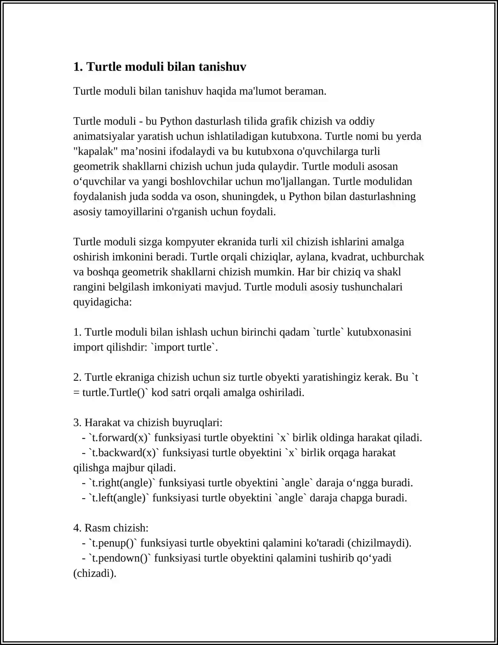 PYTHONNING TURTLE MODULI 4