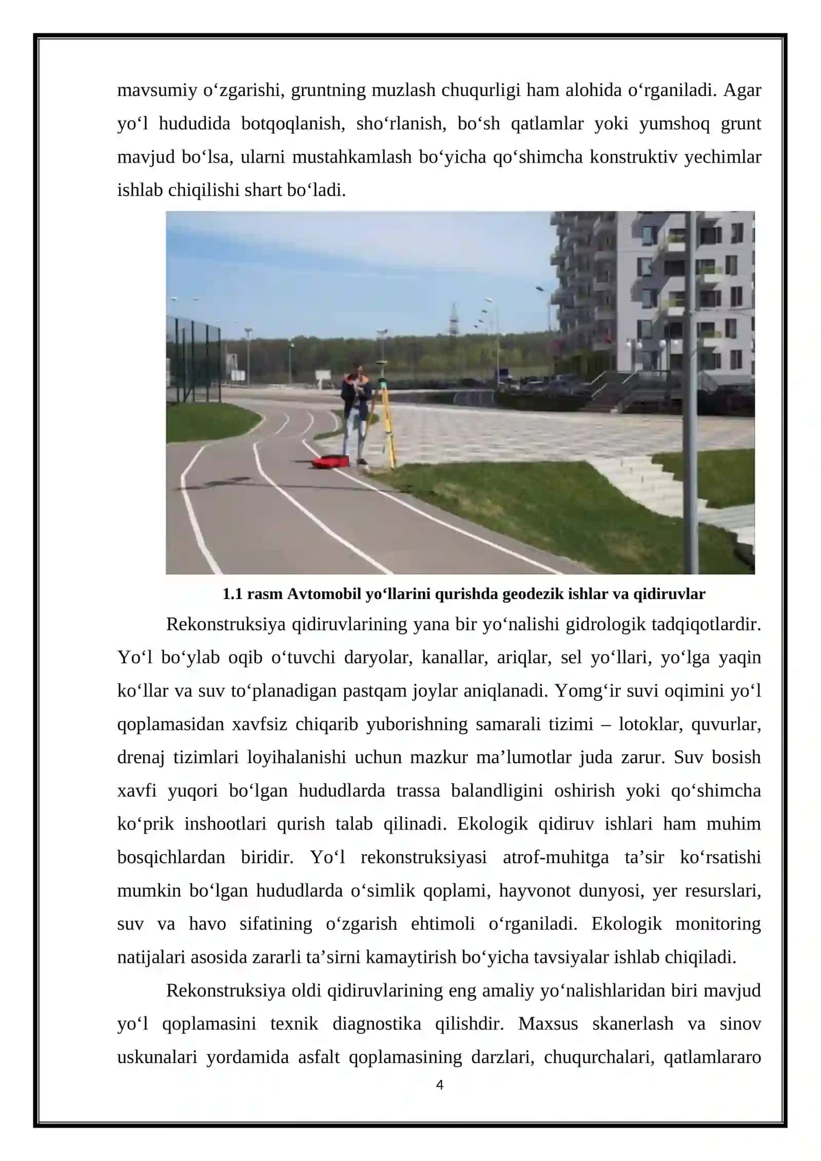 Avtomobil yo'lining rekonstruksiya qidiruv ishlari o'ziga xos xususiyalar 4