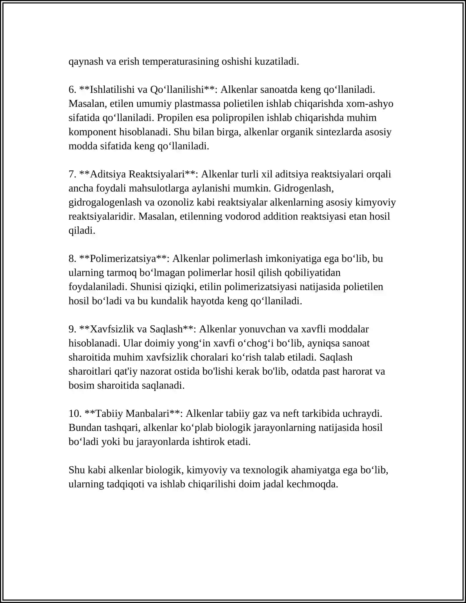 TOʻYINMAGAN UGLEVADARODLAR.ALKEN,ALKIN,ALKADIYEN 4