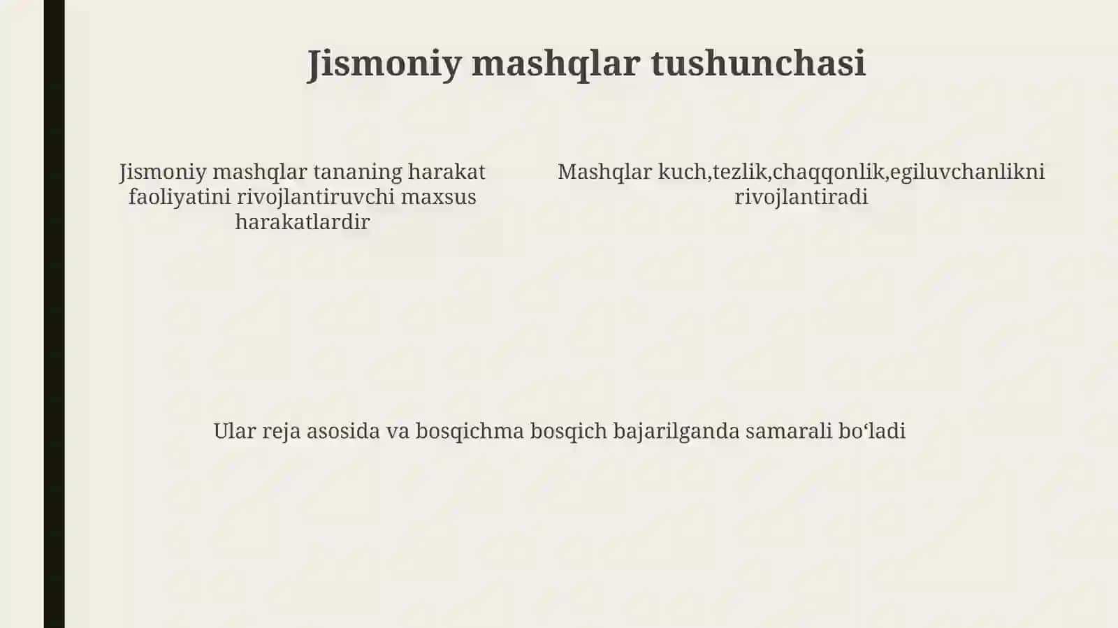 Jismoniy tarbiyaning vositalari, jismoniy mashqlar 4