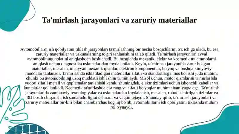 Avtomobillarni ish qobilyatini tiklash texnologik jarayonlari 4