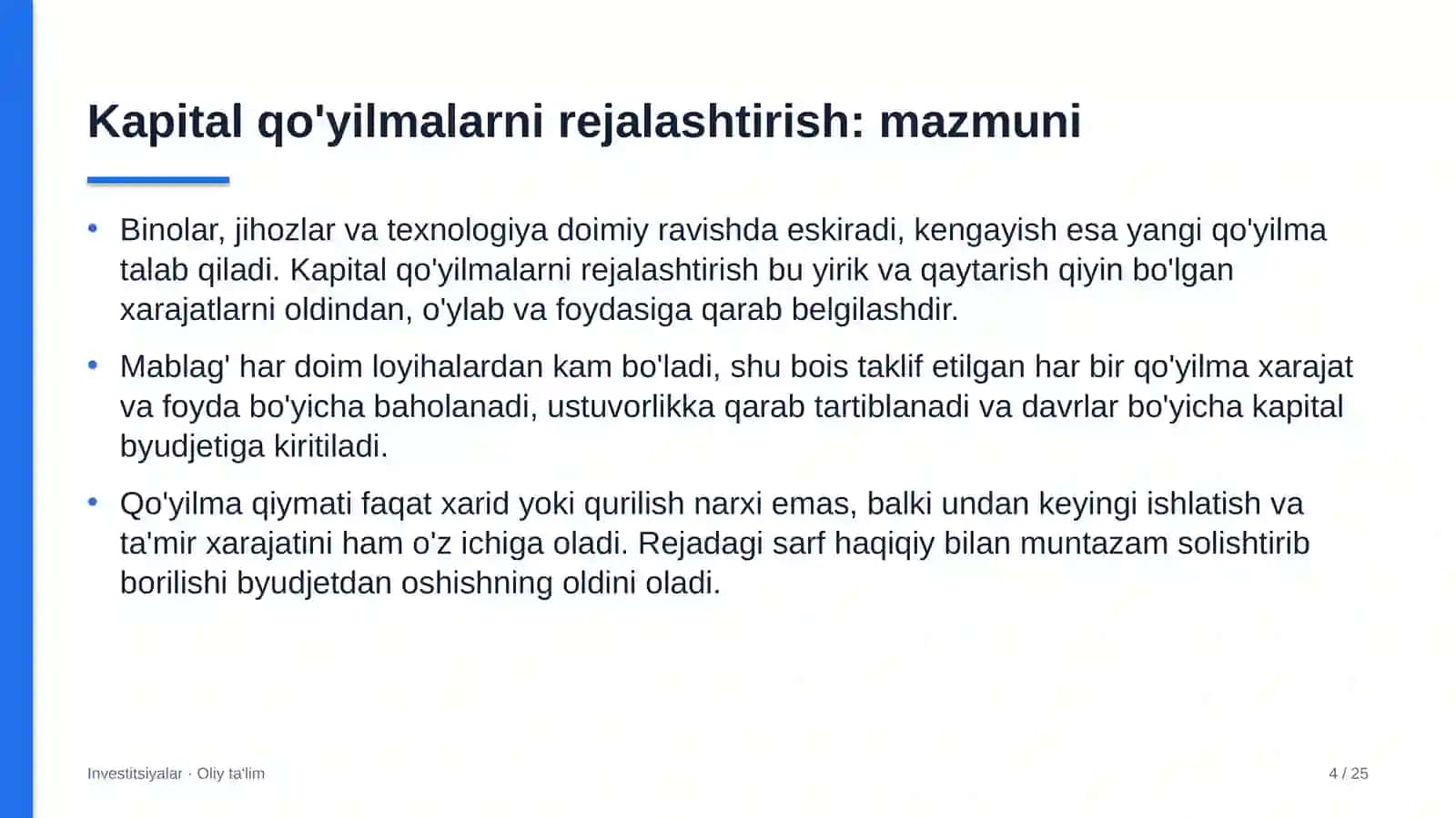 Elektron hukumat tizimida kapital qo'yilmalarni rejalashtirish 4