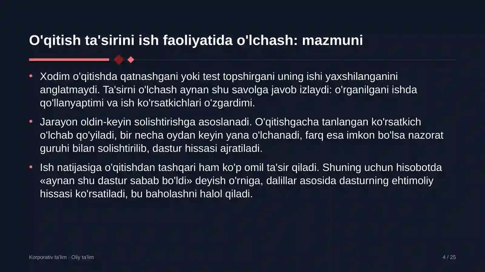 byudjet tashkilotlarida o'qitish natijalarini ish faoliyatiga ta'sirini o'lchash 8678 4