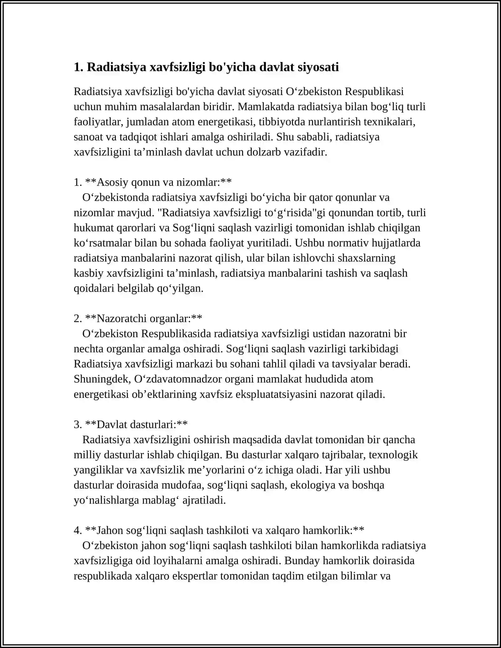 RADIATSIYA XAVFSIZLIGINI BOSHQARISHDA DAVLAT TIZIMI 4