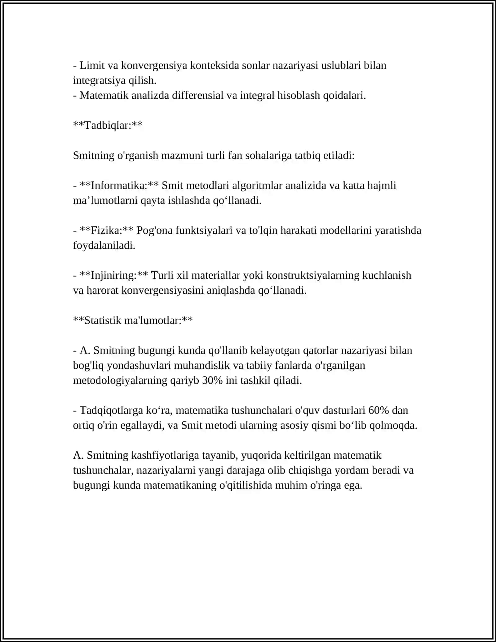 MUSTAQIL ISH Mavzu: A. SMITNING OʻRGANISH PREDMETI VA METODI 4