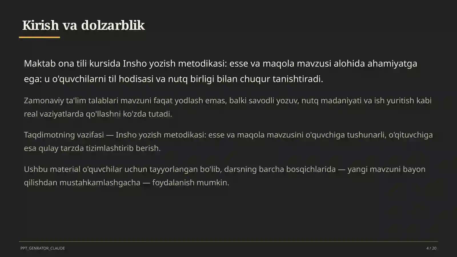 Insho yozish metodikasi: esse va maqola (11-sinf) 4