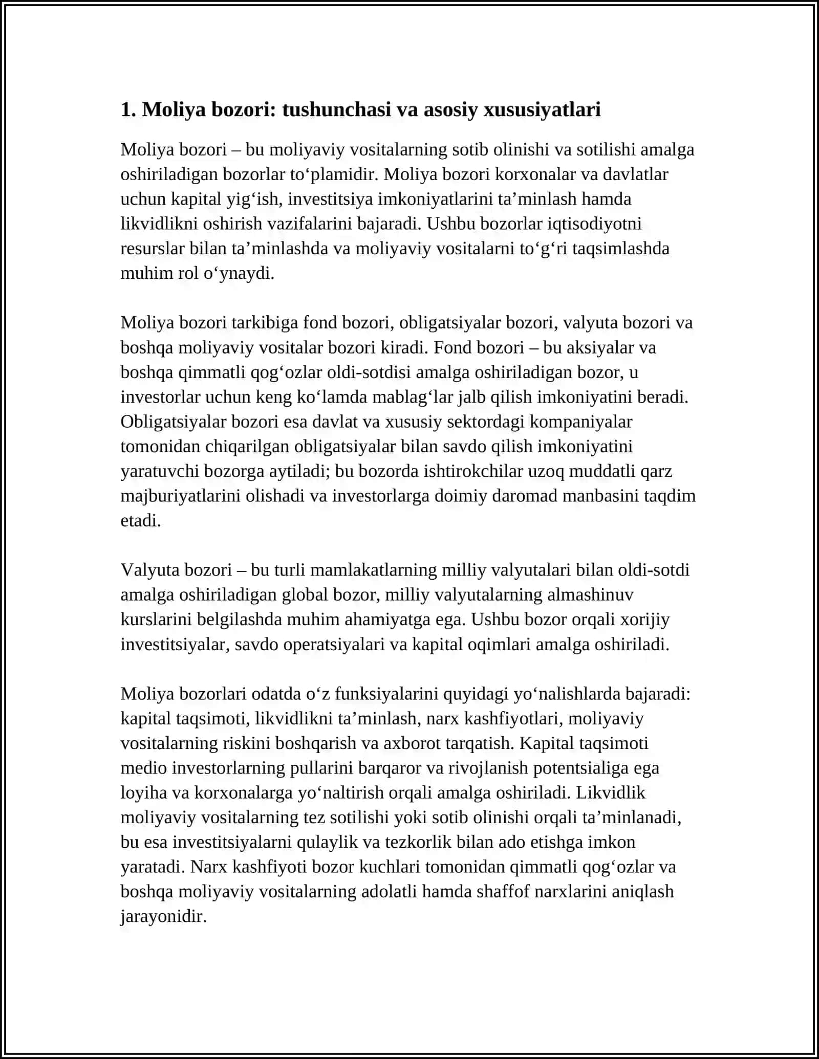 Moliya Bozori Tushunchasi va Iqtisodiyotdagi O‘rni 4