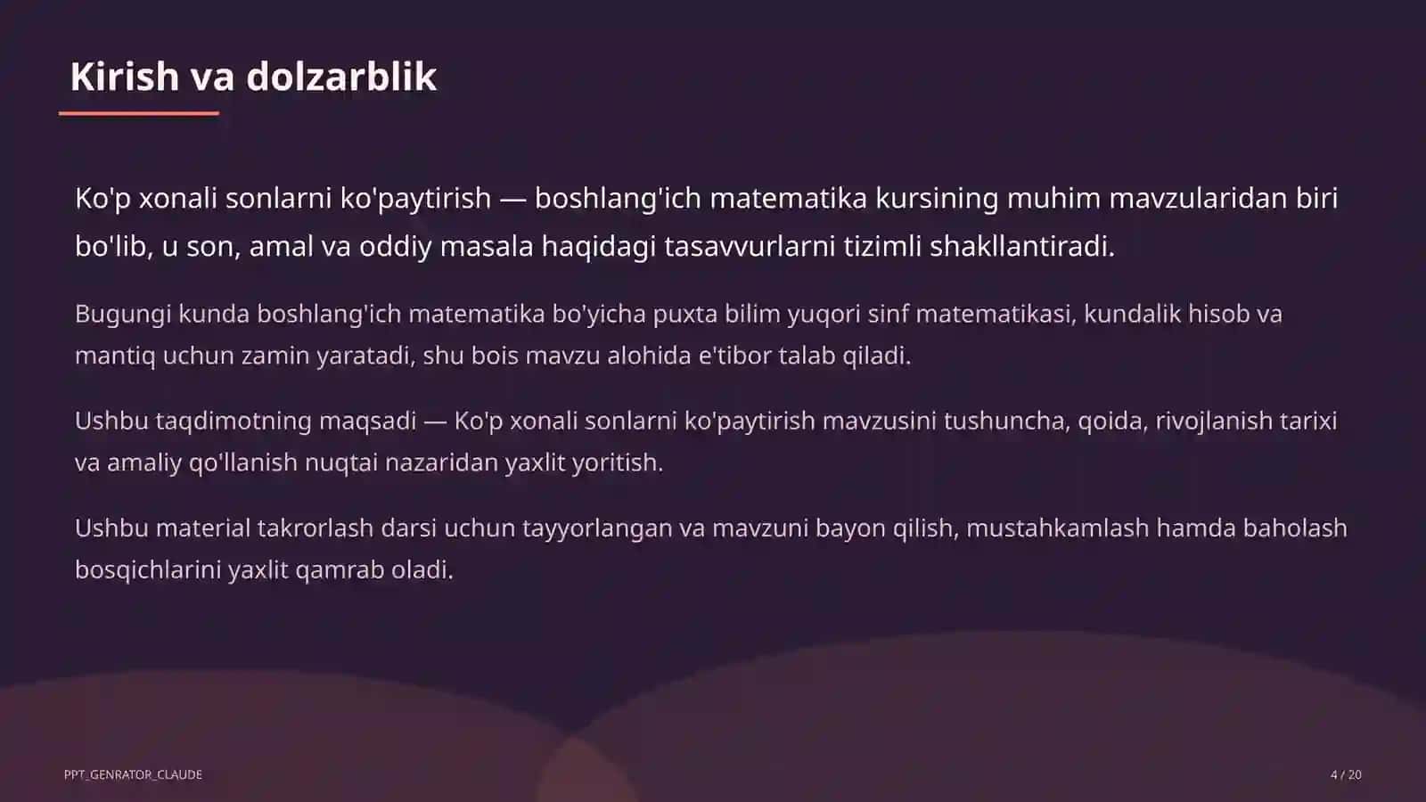Ko'p xonali sonlarni ko'paytirish (4-sinf) 4