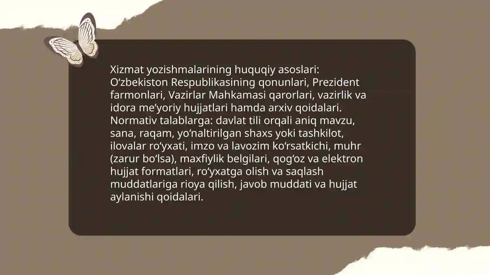 Xizmat yozishmalarini yozish texnologiyasi 4