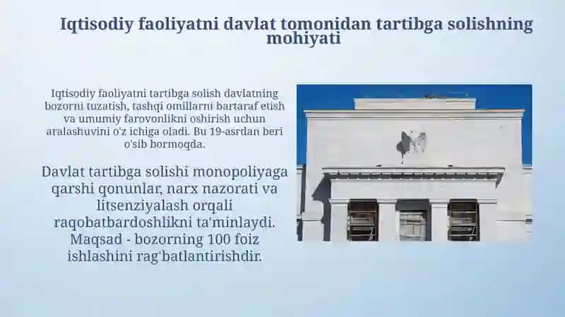 Iqtisodiy faoliyatni davlat tomonidan tartibga solishning asosiy nazariyalari va usullari 4
