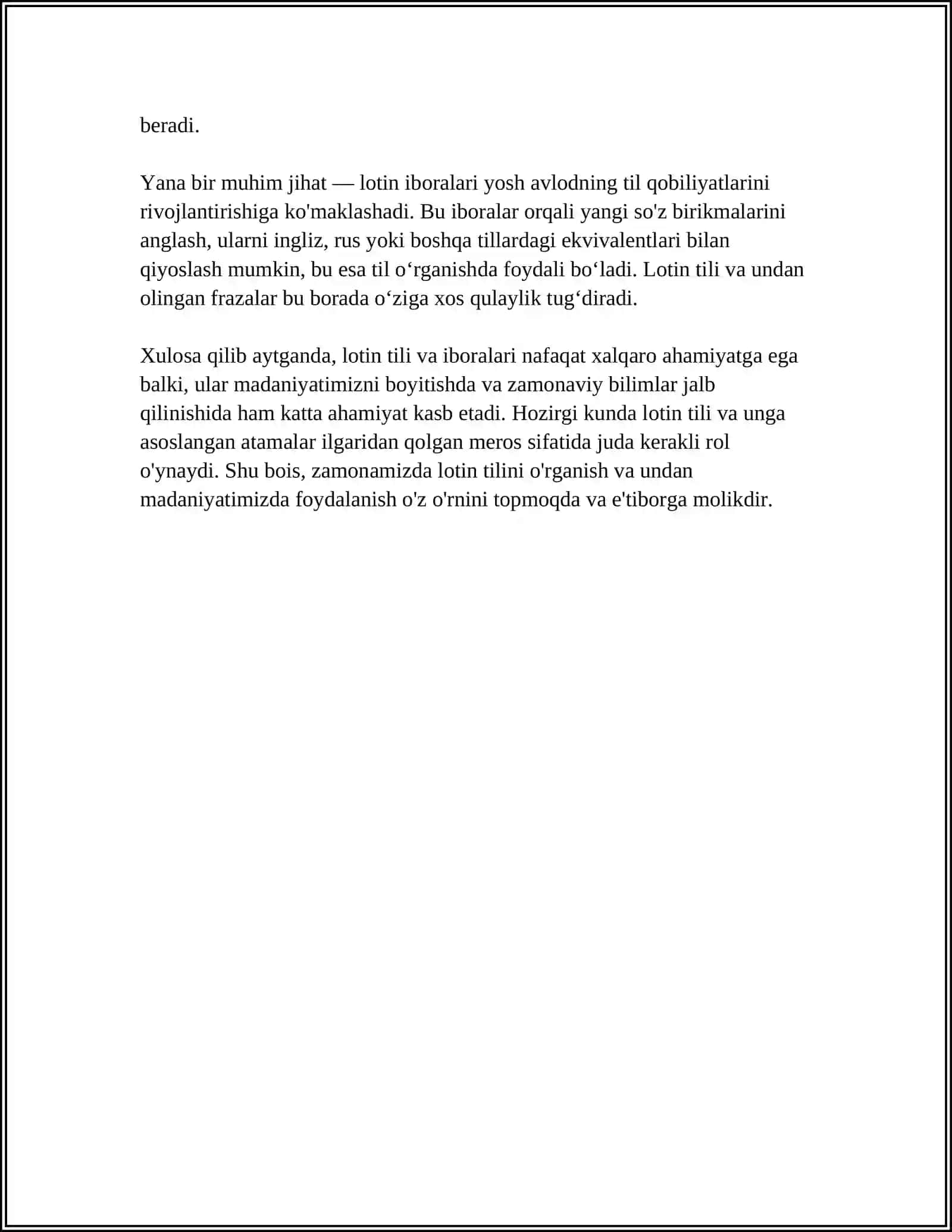 LOTIN IBORALARINING HAYOTIMIZ UNING BARCHA JABHALARIDA TUTGAN ORNI 4