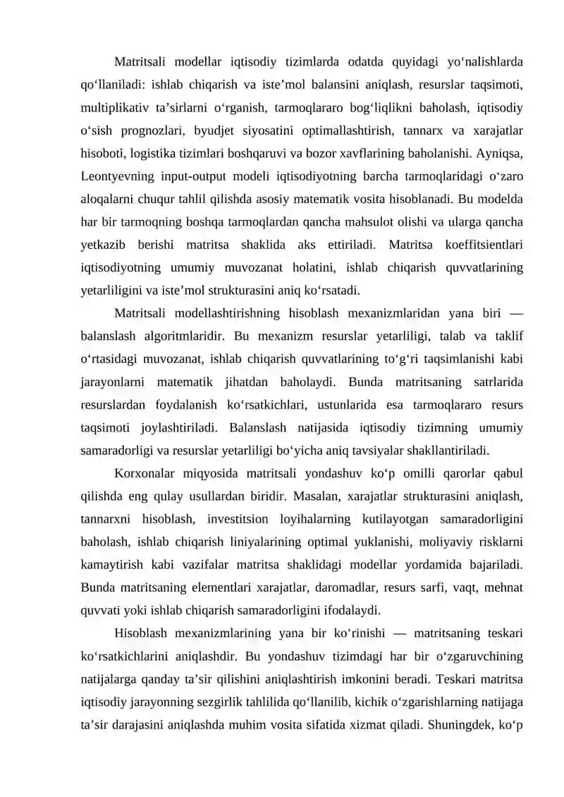 IQTISODIYOTDA MA’LUMOTLAR TAHLILIDA MATRITSALI MODELLARDAN QO‘LLASH 4