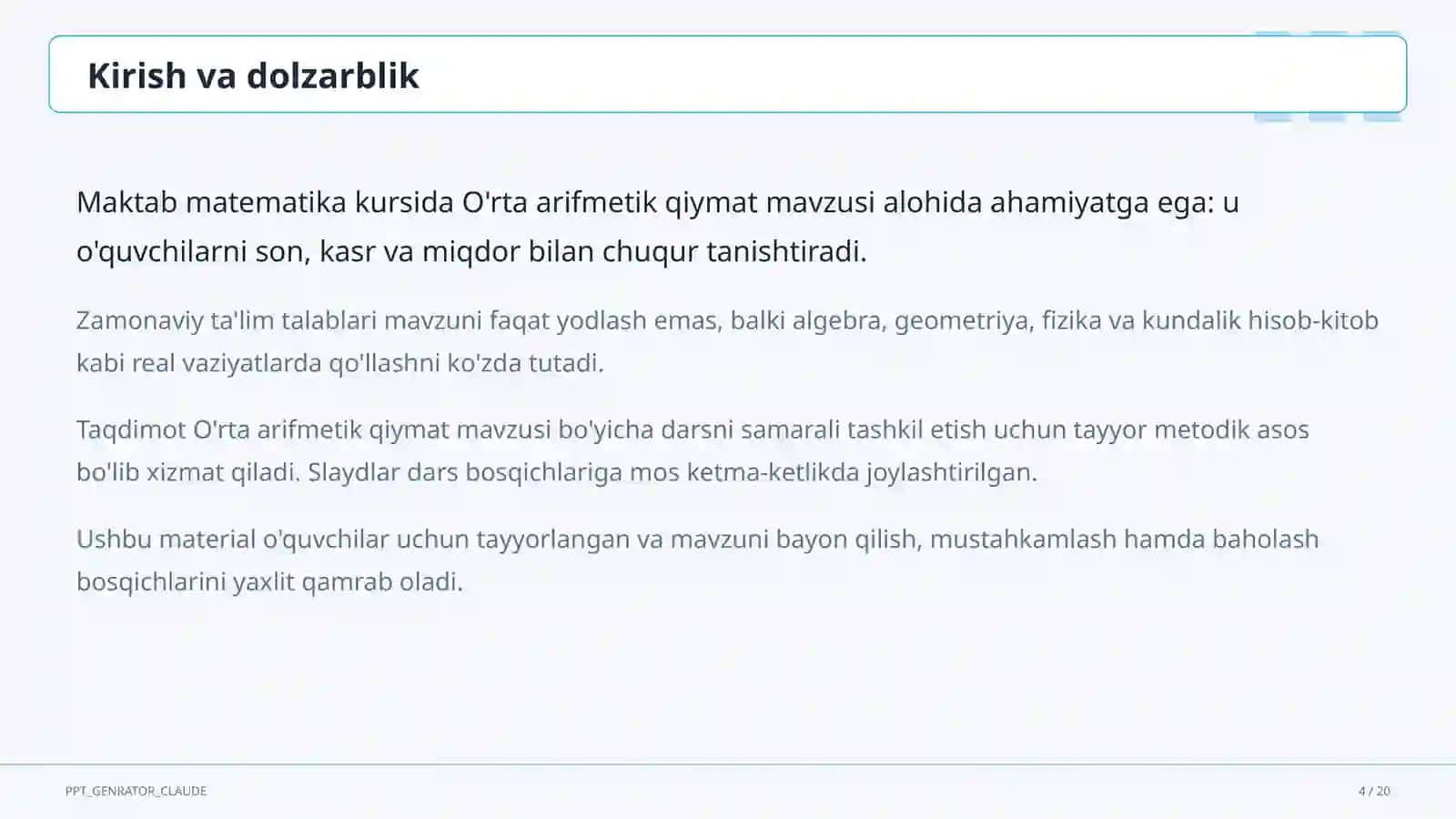 O'rta arifmetik qiymat (5-sinf) 4