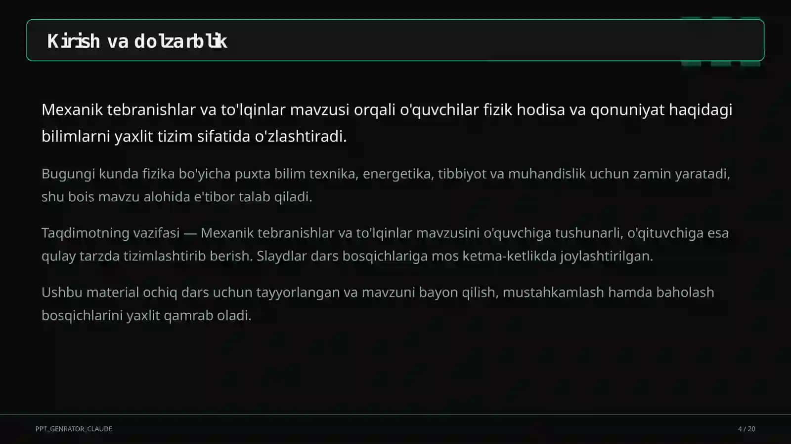 Mexanik tebranishlar va to'lqinlar (9-sinf) 4