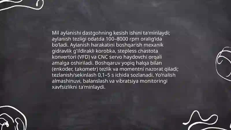 Metall qirquvchi dastgohlardagi harakatlarni o’rganish 4