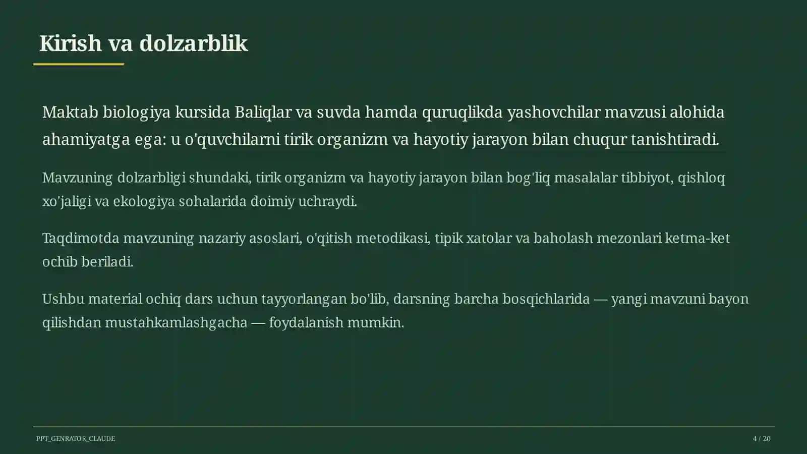 Baliqlar va suvda hamda quruqlikda yashovchilar (7-sinf) 4