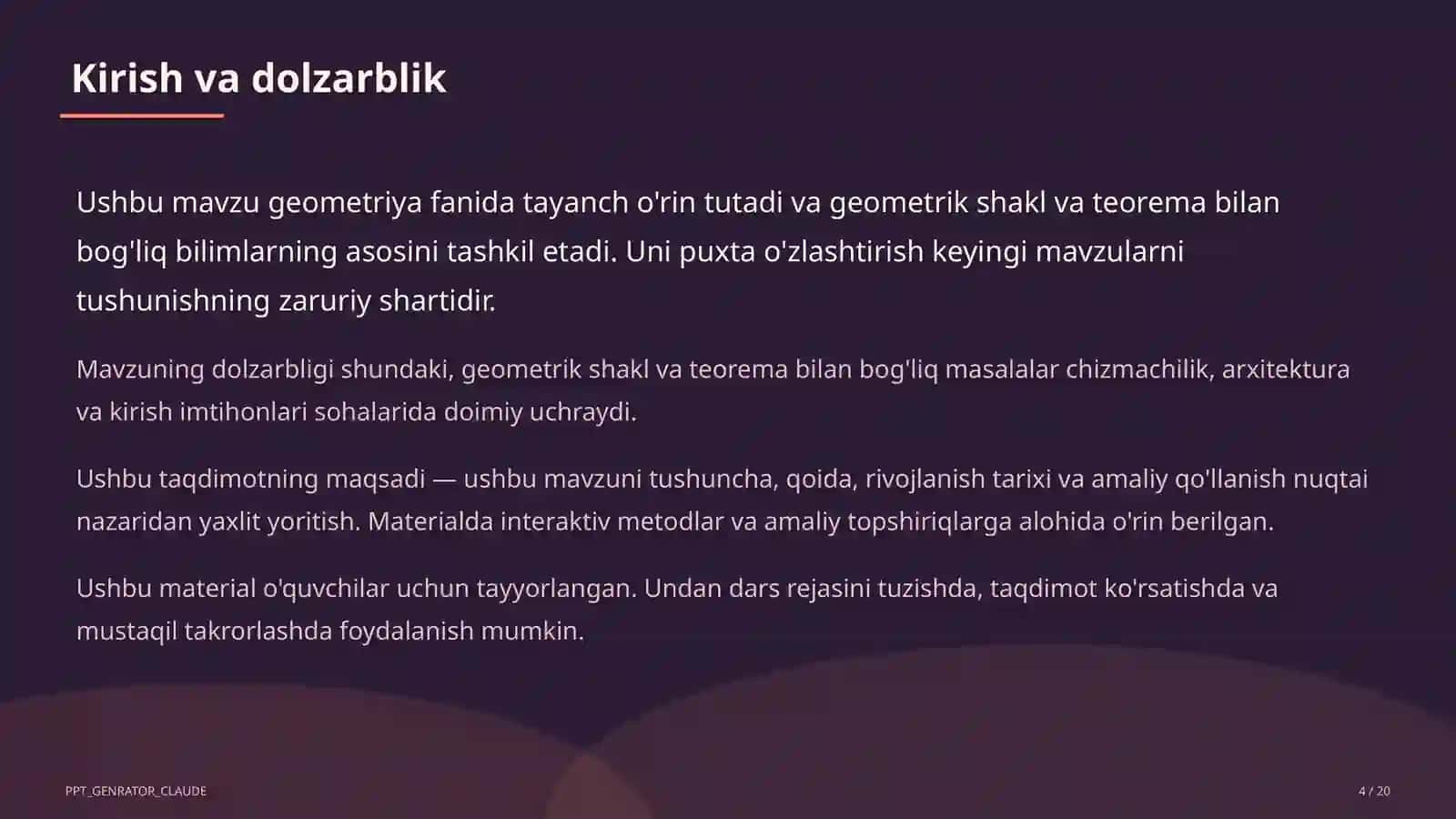 Geometriyaning boshlang'ich tushunchalari: nuqta, to'g'ri chiziq, kesma (7-sinf) 4
