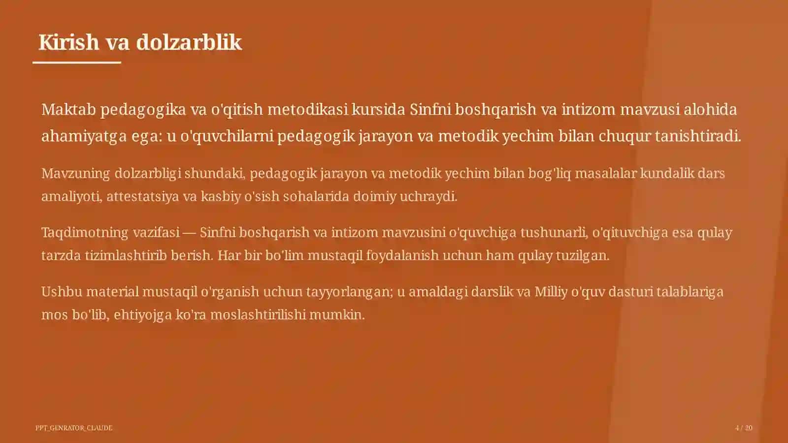 Sinfni boshqarish va intizom 4