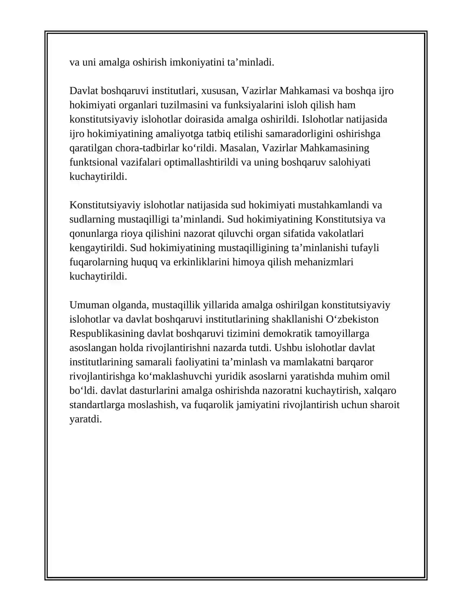 MUSTAQILLIK YILLARIDA DAVLAT BOSHQARUVI TIZIMIDA AMALGA OSHIRILGAN ISLOHOTLAR 4