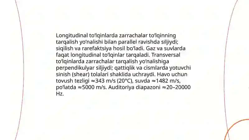 Tovush toʻlqinlari va ularning xarakteristikalari 4