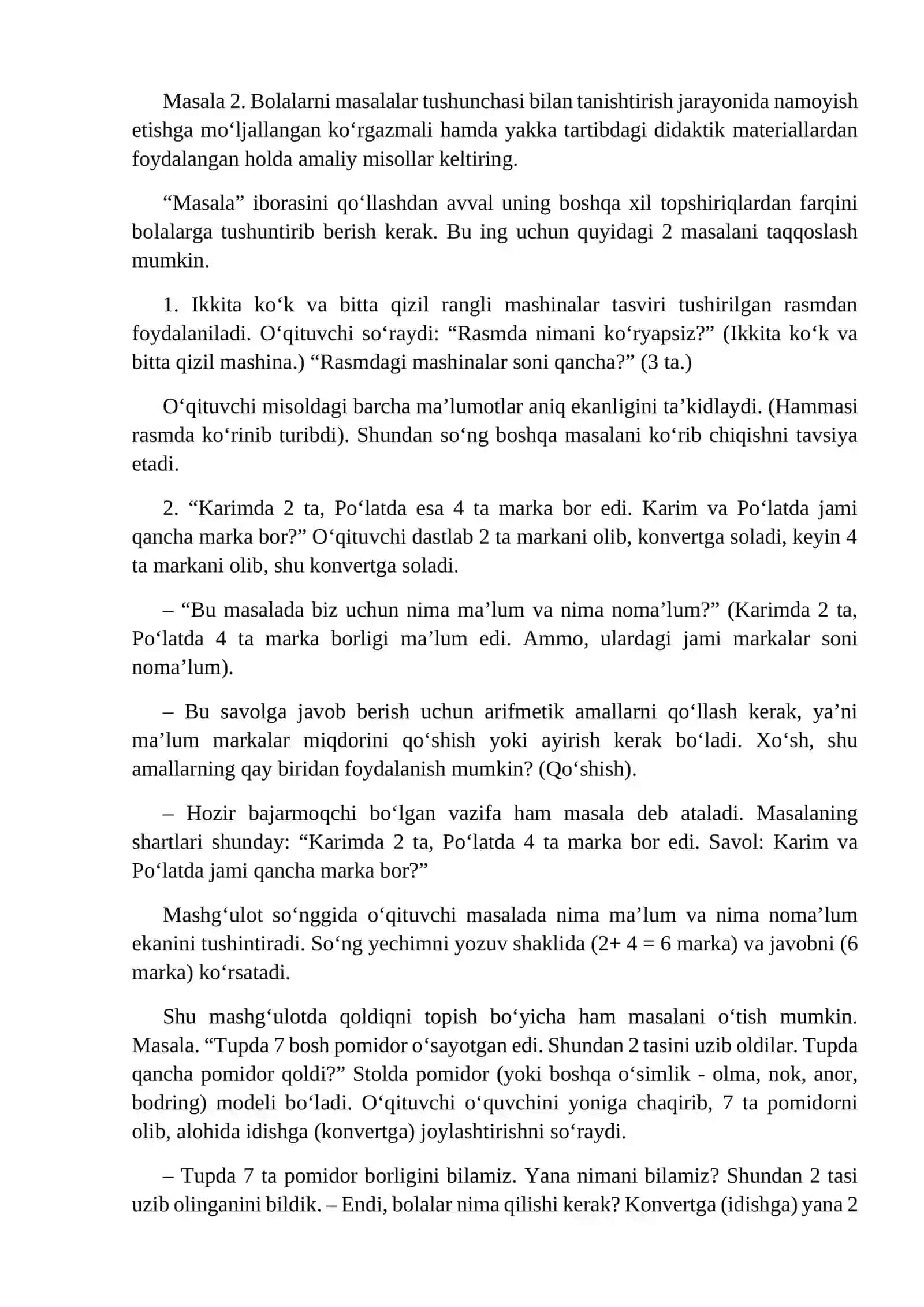 Boshlang'ich sinflarda birgalikda ishlashga doir keltiriladigan murakkab masalalar yechish 4