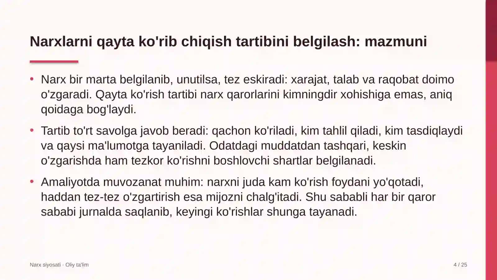 Avtomobilsozlik sanoatida narxlarni qayta ko'rib chiqish tartibini belgilash 4