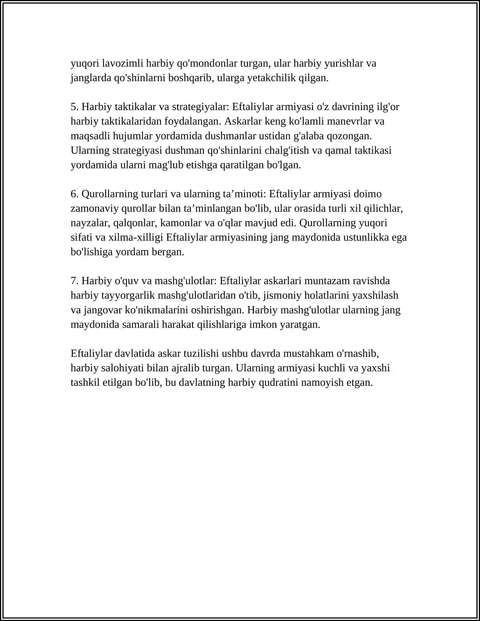 EFTALIYLAR DAVLATIDA HARBIY ISH 4