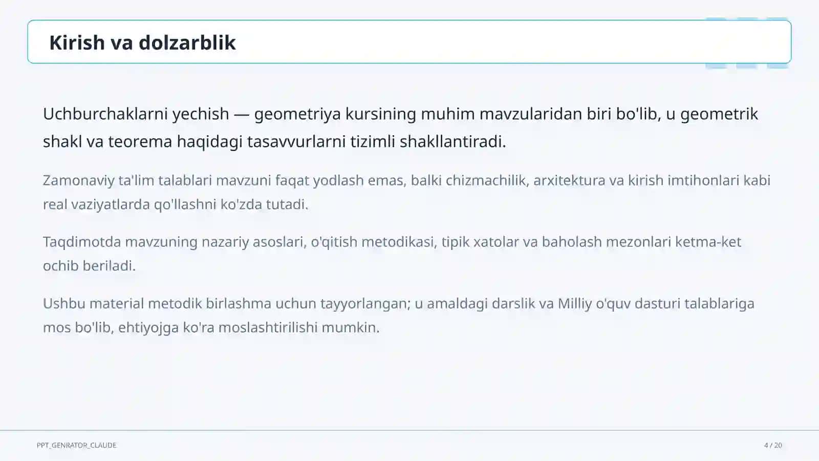 Uchburchaklarni yechish (9-sinf) 4
