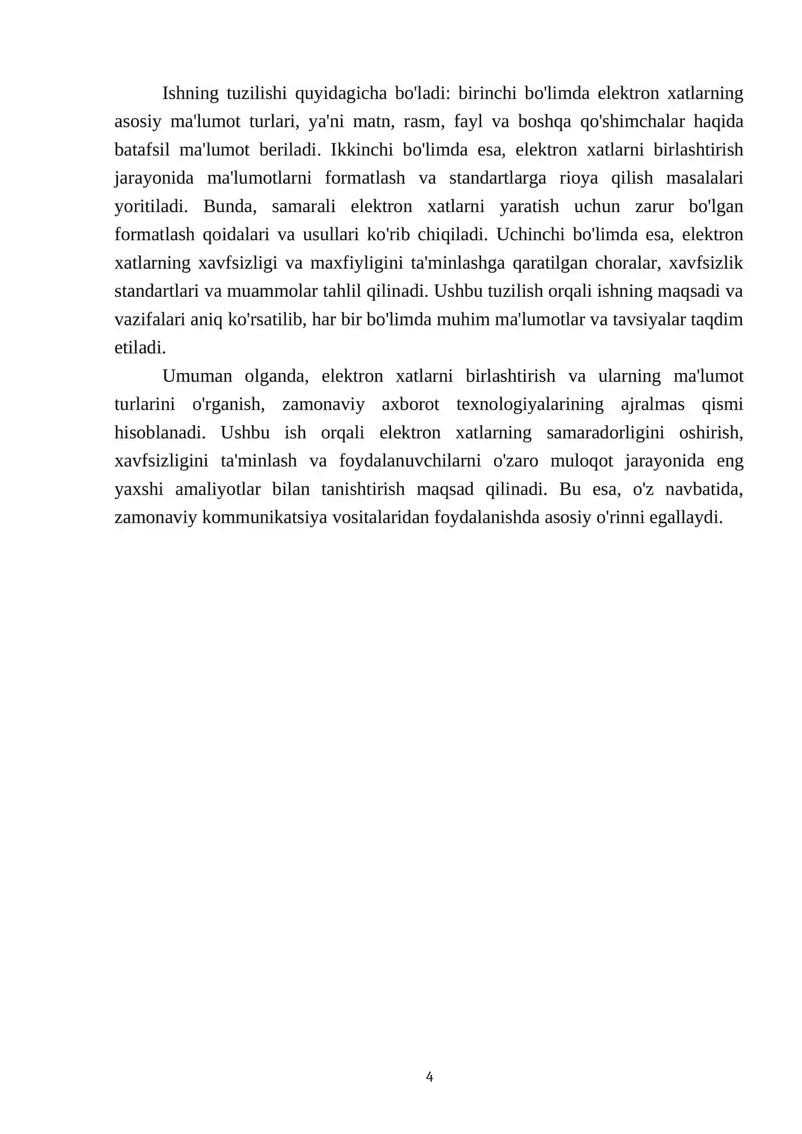 MUSTAQIL ISHI Mavzu: Elektron xatlarni birlashtirish.Ma'lumot turlari 4