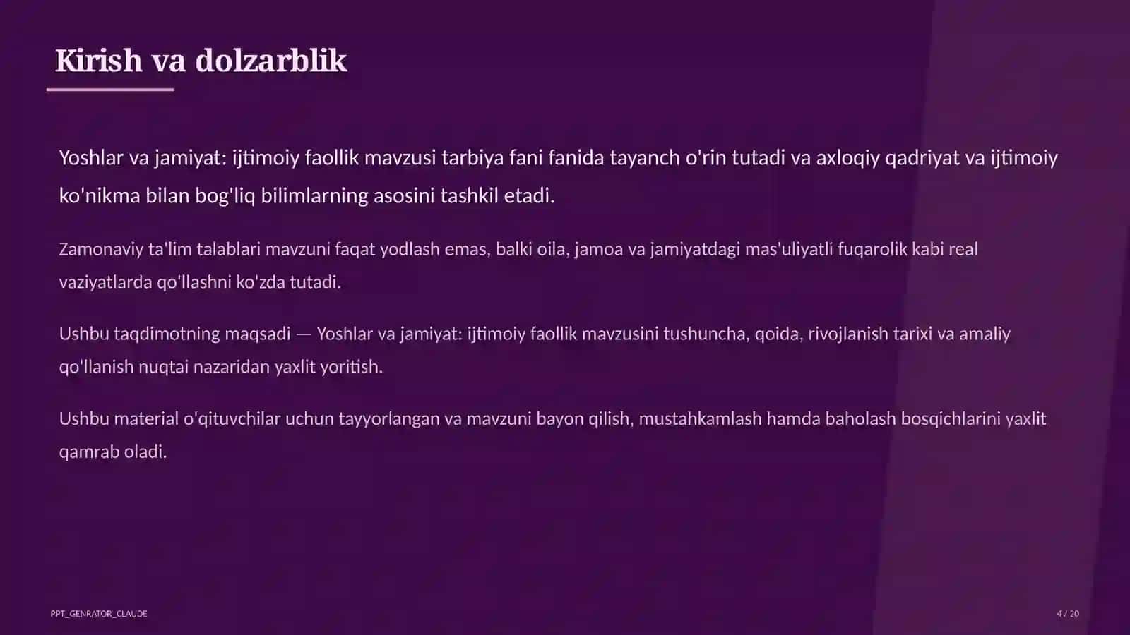 Yoshlar va jamiyat: ijtimoiy faollik (10-sinf) 4