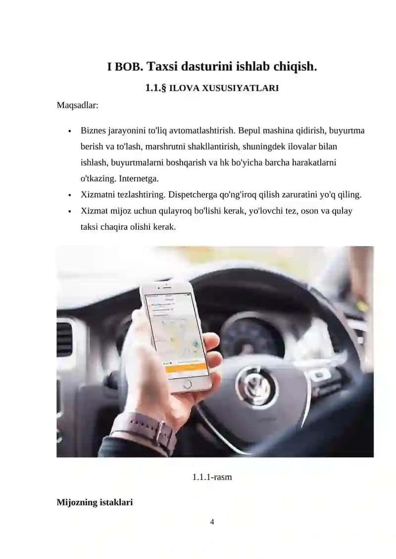 TAXI XIZMATI VA AXBOROT TIZIMI MOBIL ILOVASINI ISHLAB CHIQISH 4