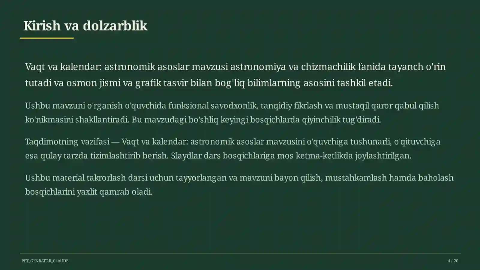 Vaqt va kalendar: astronomik asoslar (10-sinf) 4