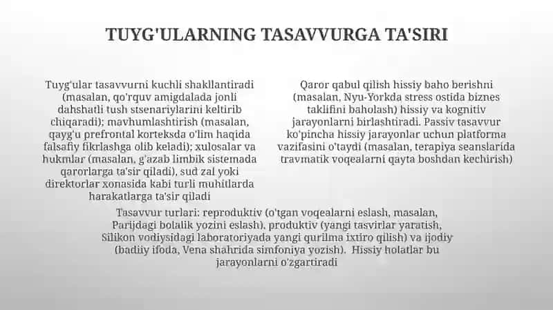 Abdtraksiya tushunchasi. Xulosa va hukm. Aktiv va passiv xayol, xayol turlari 4