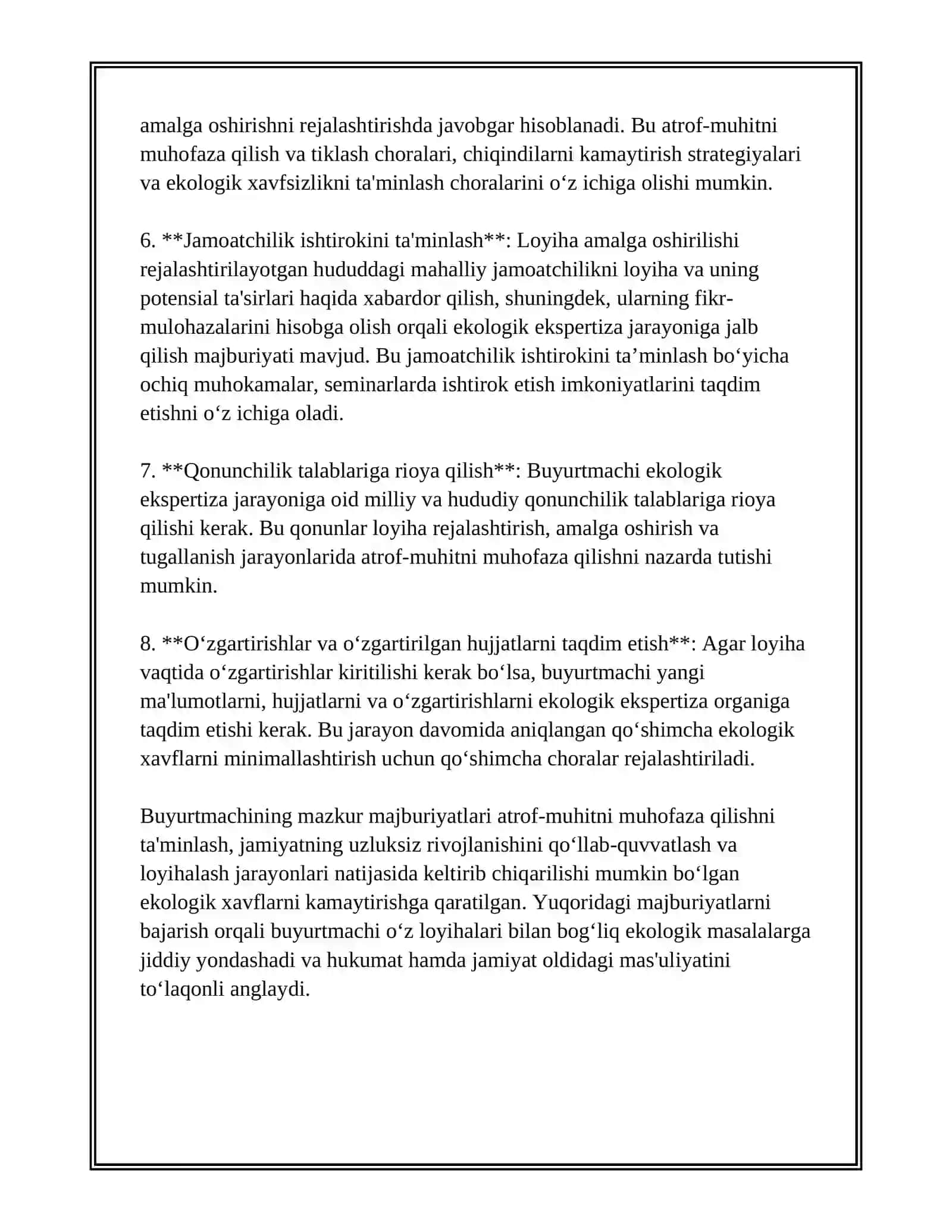 Buyurtmachining ekologik ekspertiza uchun huquqiy majburiyatlari 4